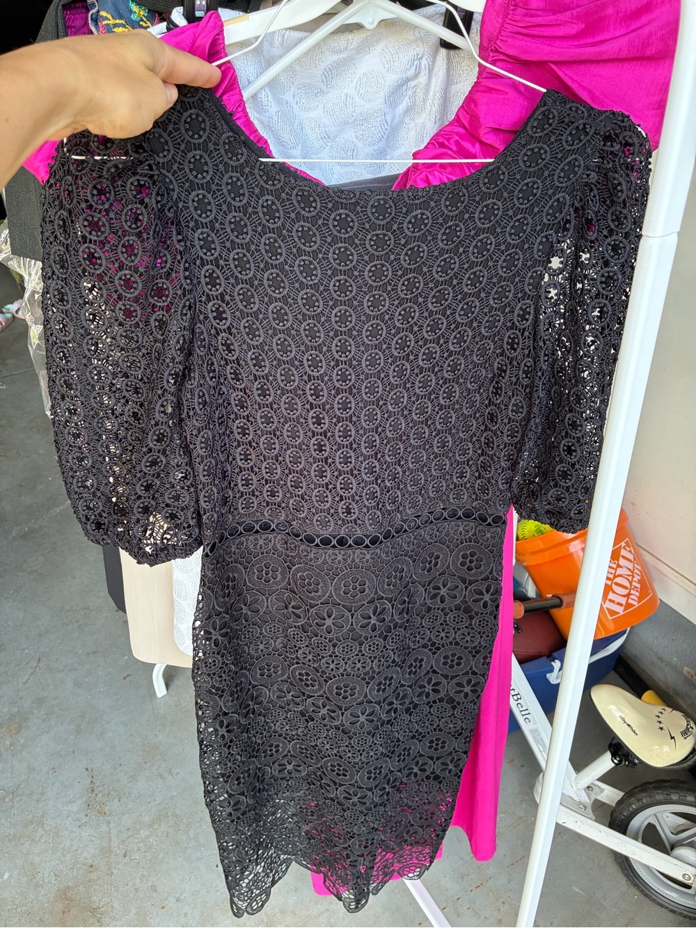 Express Black Lace Midi Dress with Puff Sleeves